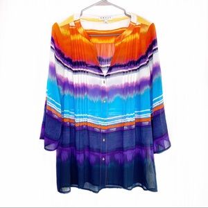 CHAUS New York Multicolor Vneck Button Up Blouse Size Medium